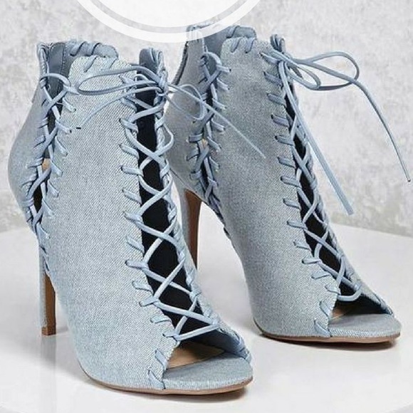 Forever 21 Shoes - 💠 **HOST PICK** Blue Denim Lace-up Heels 💠